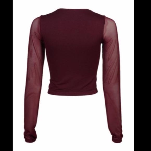 Forever 21 Wine Sheer-Sleeve Crop Top - Picture 2 of 2